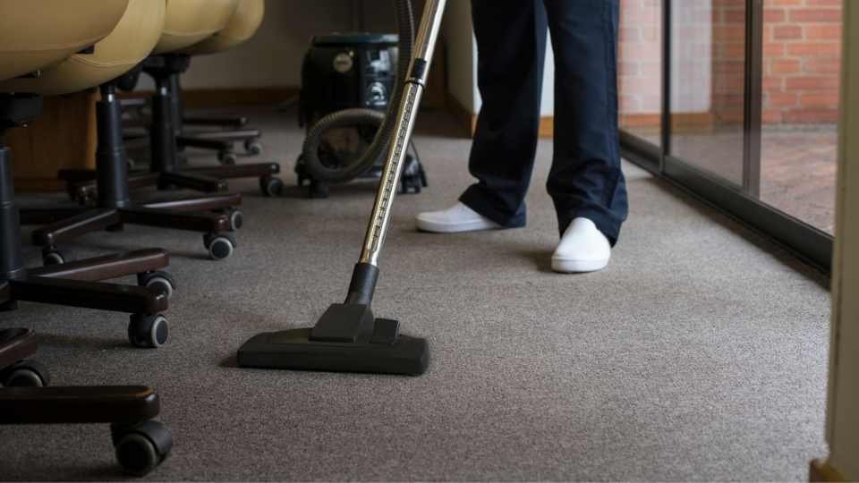 Gray office carpet being professionally cleaned by Carpet Cleaning of Dearborn